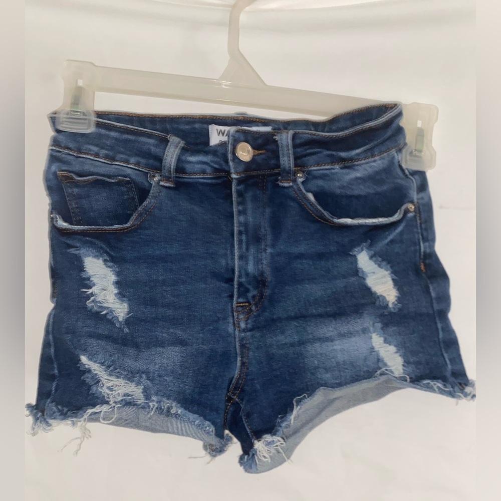 Wax Jean Blue Distressed High-Waisted Jean Shorts